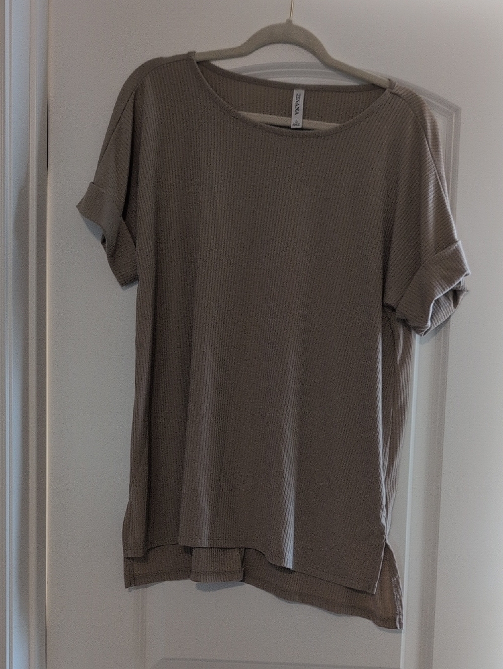 Zenana Casual Taupe Waffle Knit Short Sleeve Top